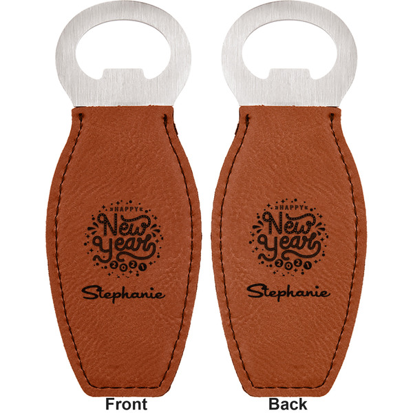 Happy New Year Leather Bar Bottle Opener - Front and Back
