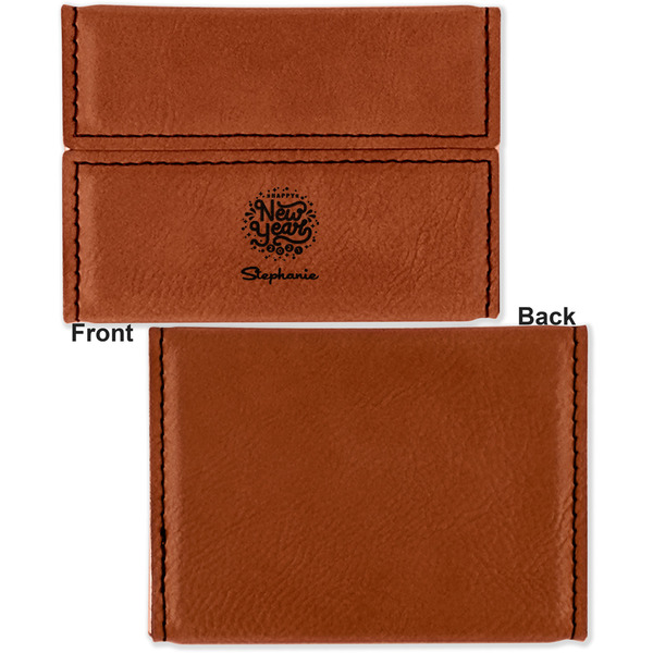 Happy New Year Leather Business Card Holder Front Back Single Sided - Apvl