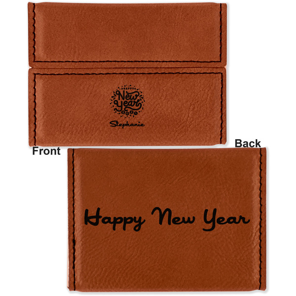Happy New Year Leather Business Card Holder - Front Back