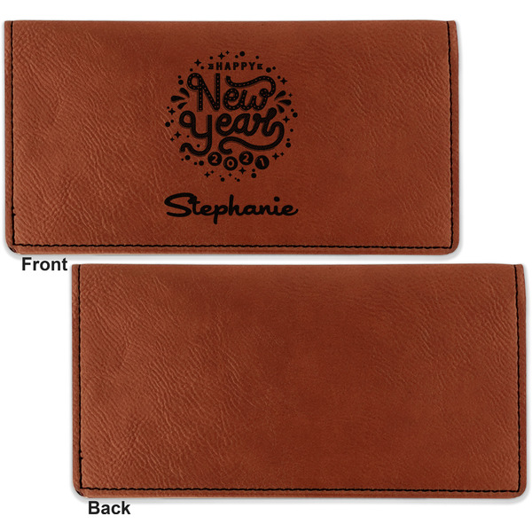 Happy New Year Leather Checkbook Holder Front and Back Single Sided - Apvl