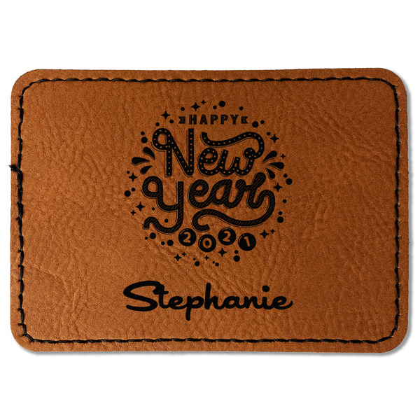 Custom Happy New Year Faux Leather Iron On Patch - Rectangle (Personalized)