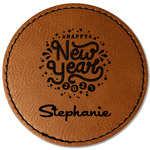 Happy New Year Faux Leather Iron On Patch - Round (Personalized)