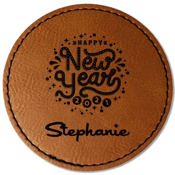 Custom Happy New Year Faux Leather Iron On Patch - Round (Personalized)