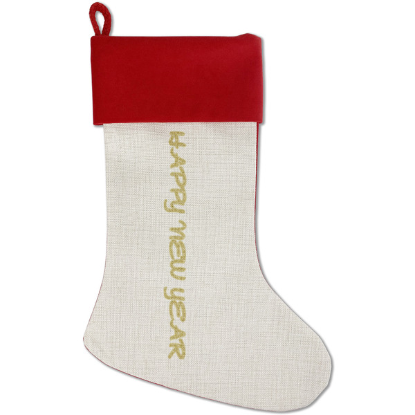Custom Happy New Year Red Linen Stocking (Personalized)
