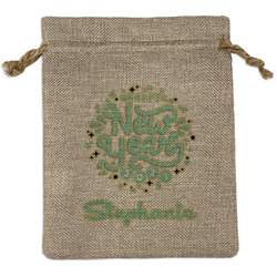 Happy New Year Medium Burlap Gift Bag - Front (Personalized)