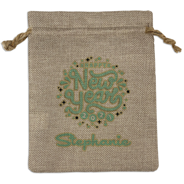 Custom Happy New Year Medium Burlap Gift Bag - Front (Personalized)