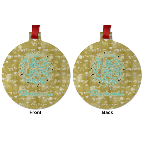 Happy New Year Metal Ball Ornament - Front and Back
