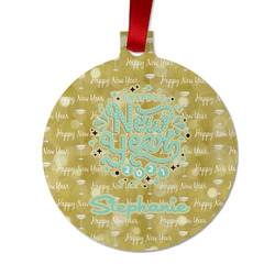 Happy New Year Metal Ball Ornament - Double Sided w/ Name or Text