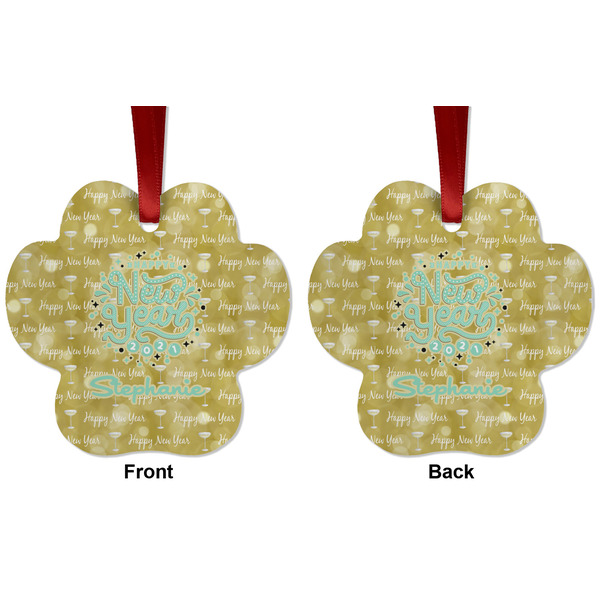 Happy New Year Metal Paw Ornament - Front and Back