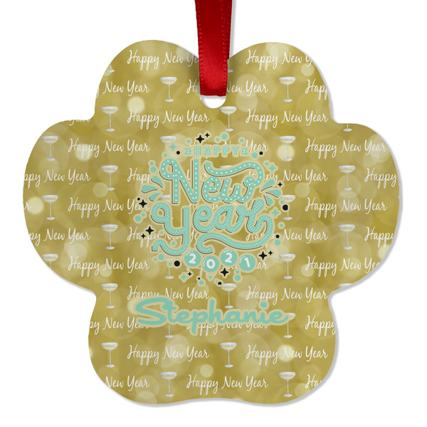 Happy New Year Metal Paw Ornament - Front