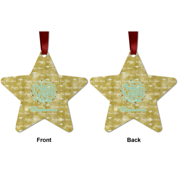 Happy New Year Metal Star Ornament - Front and Back