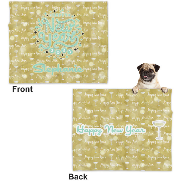 Happy New Year Microfleece Dog Blanket - Large- Front & Back