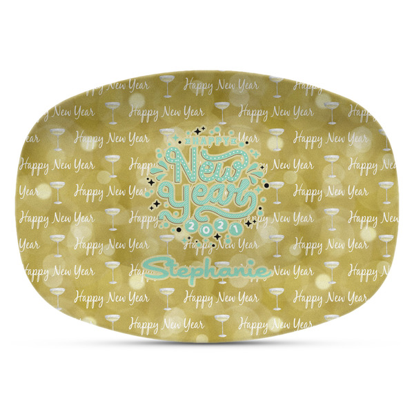 Custom Happy New Year Plastic Platter - Microwave & Oven Safe Composite Polymer (Personalized)