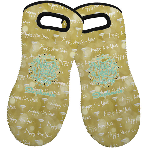 Custom Happy New Year Neoprene Oven Mitts - Set of 2 w/ Name or Text