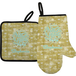Happy New Year Right Oven Mitt & Pot Holder Set w/ Name or Text