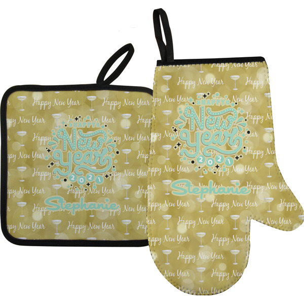 Custom Happy New Year Oven Mitt & Pot Holder Set w/ Name or Text
