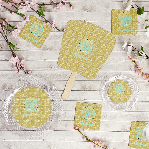 Happy New Year Party Supplies Combination Image - All items - Plates, Coasters, Fans