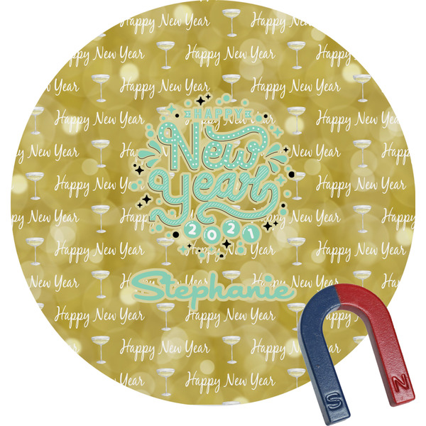 Custom Happy New Year Round Fridge Magnet (Personalized)