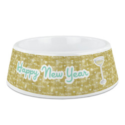 Happy New Year Plastic Dog Bowl - Medium (Personalized)