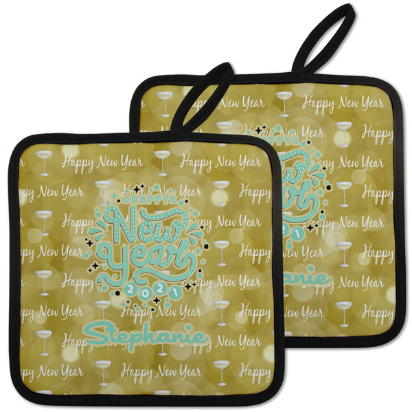 Custom Happy New Year Pot Holders - Set of 2 w/ Name or Text