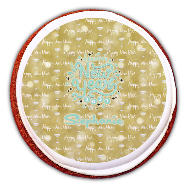 Happy New Year Printed Icing Circle - Large - On Cookie