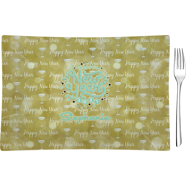 Custom Happy New Year Glass Rectangular Appetizer / Dessert Plate w/ Name or Text