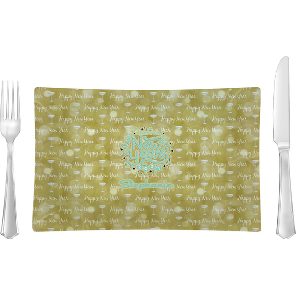 Custom Happy New Year Rectangular Glass Lunch / Dinner Plate - Single or Set (Personalized)