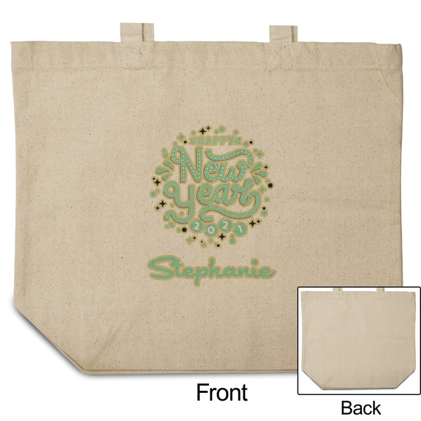Happy New Year Reusable Cotton Grocery Bag - Front & Back View