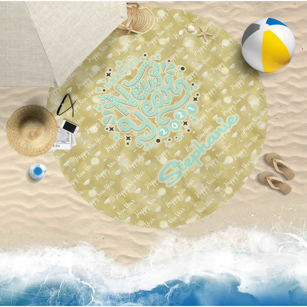 Happy New Year Round Beach Towel Lifestyle