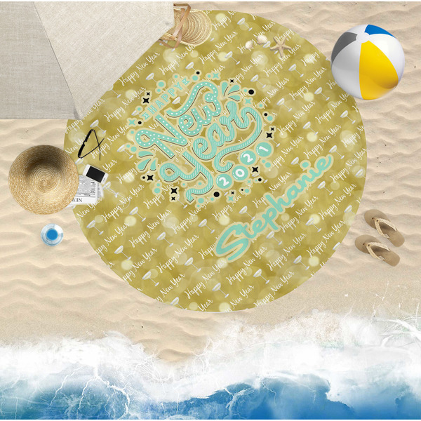 Happy New Year Round Beach Towel Lifestyle