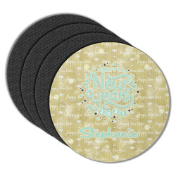 Happy New Year Round Rubber Backed Coasters - Set of 4 w/ Name or Text