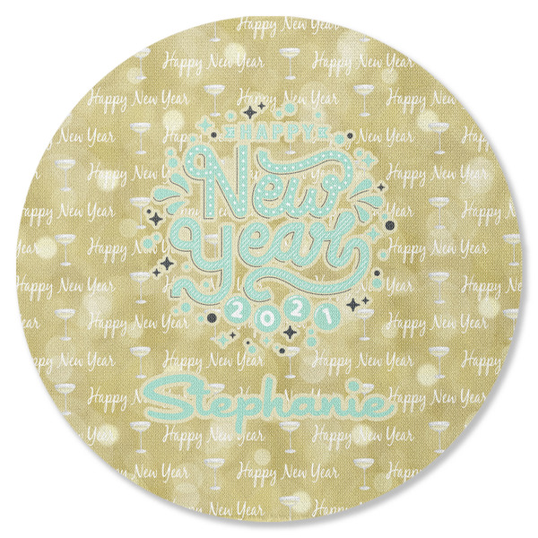 Custom Happy New Year Round Rubber Backed Coaster w/ Name or Text