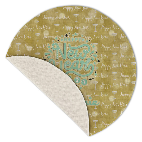 Happy New Year Round Linen Placemats - Front (folded corner single sided)