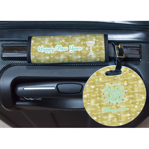 Happy New Year Round Luggage Tag & Handle Wrap - In Context