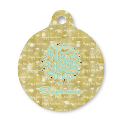Happy New Year Round Pet ID Tag - Small (Personalized)