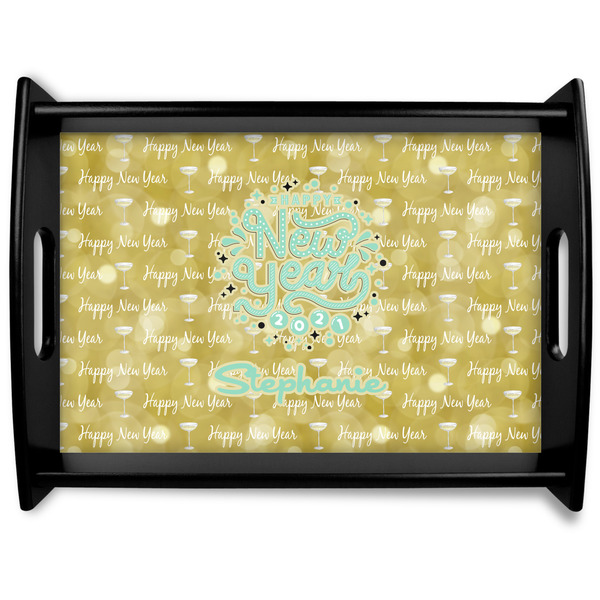 Custom Happy New Year Black Wooden Tray - Large w/ Name or Text
