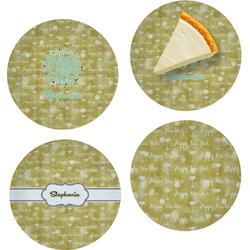 Happy New Year Set of 4 Glass Appetizer / Dessert Plate 8" (Personalized)