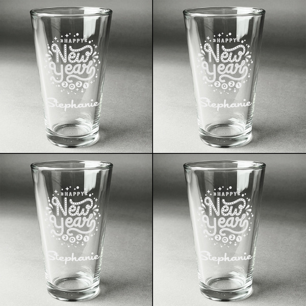 Happy New Year Set of Four Engraved Beer Glasses - Individual View