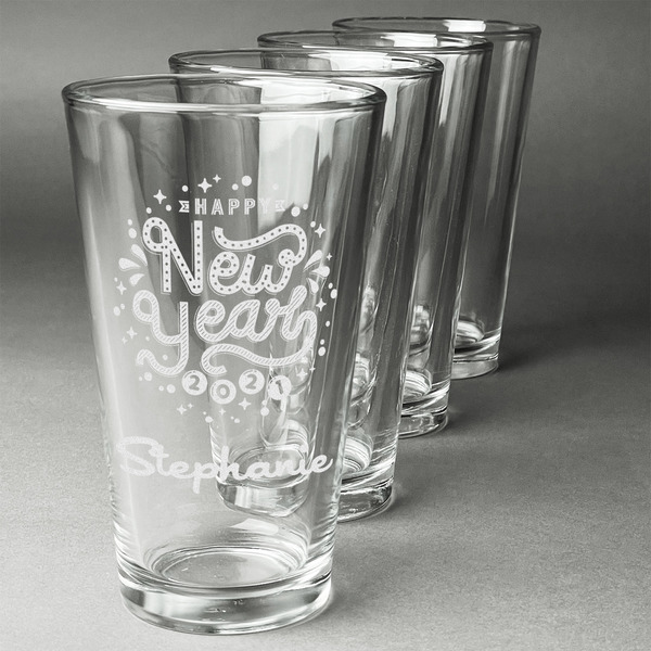Custom Happy New Year Pint Glasses - Engraved (Set of 4) (Personalized)