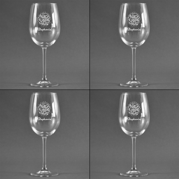Happy New Year Set of Four Personalized Wineglasses (Approval)