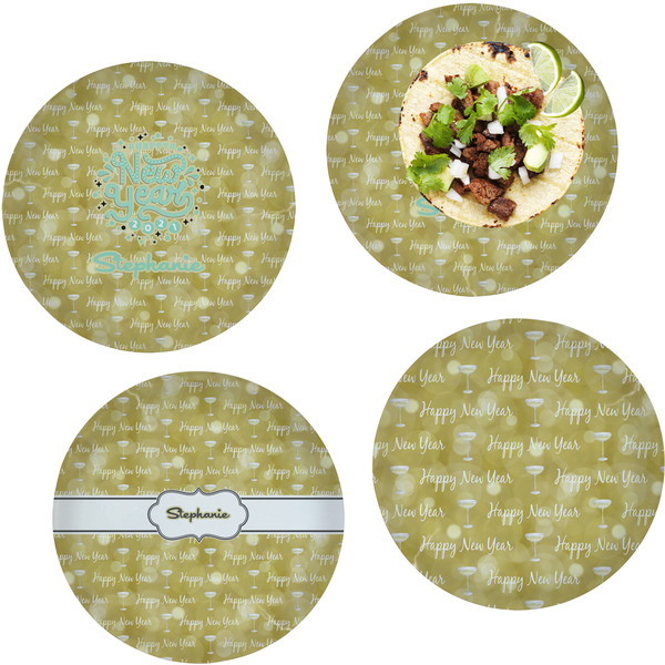 Custom Happy New Year Set of 4 Glass Lunch / Dinner Plate 10" (Personalized)