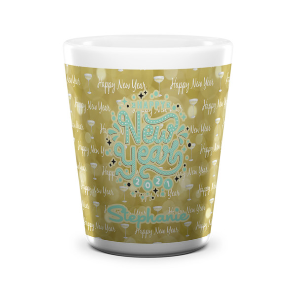 Custom Happy New Year Ceramic Shot Glass - 1.5 oz - White - Set of 4 (Personalized)