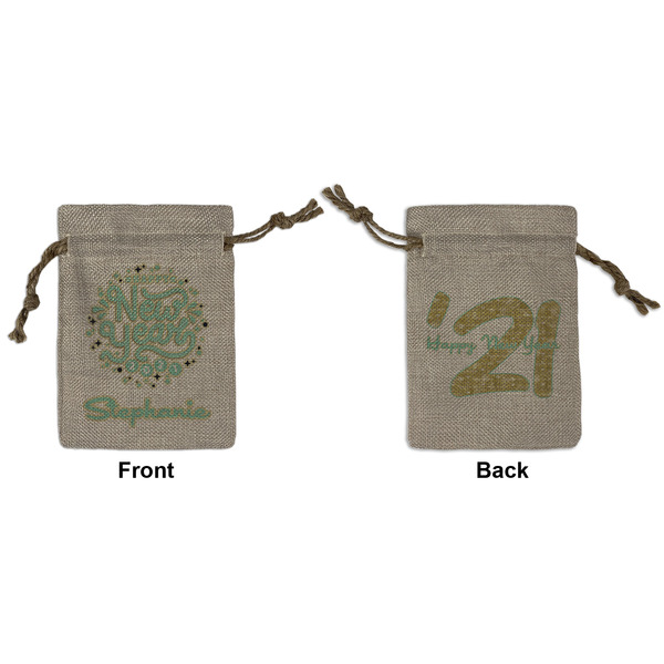 Custom Happy New Year Small Burlap Gift Bag - Front & Back (Personalized)