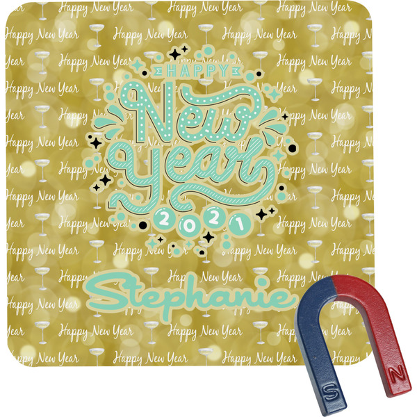 Custom Happy New Year Square Fridge Magnet w/ Name or Text