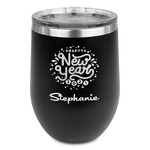 Happy New Year Stemless Stainless Steel Wine Tumbler - Black - Double Sided (Personalized)