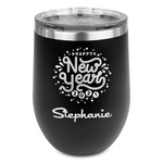 Happy New Year Stemless Stainless Steel Wine Tumbler - Black - Single Sided (Personalized)