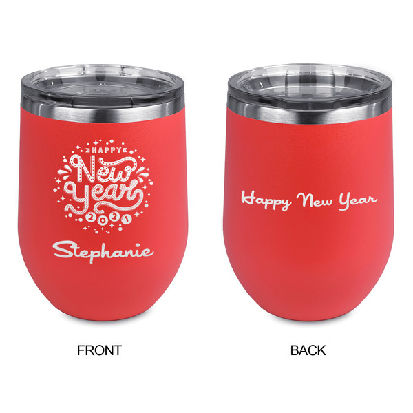 Happy New Year Stainless Wine Tumblers - Coral - Double Sided - Approval