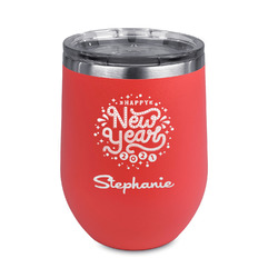 Happy New Year Stemless Stainless Steel Wine Tumbler - Coral - Double Sided (Personalized)