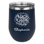 Happy New Year Stemless Stainless Steel Wine Tumbler - Navy - Double Sided (Personalized)