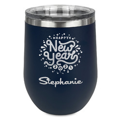 Happy New Year Stemless Stainless Steel Wine Tumbler - Navy - Double Sided (Personalized)